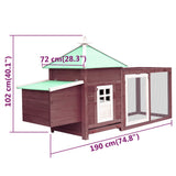 Chicken Coop with Nest Box Mocha 190x72x102 cm Solid Firwood