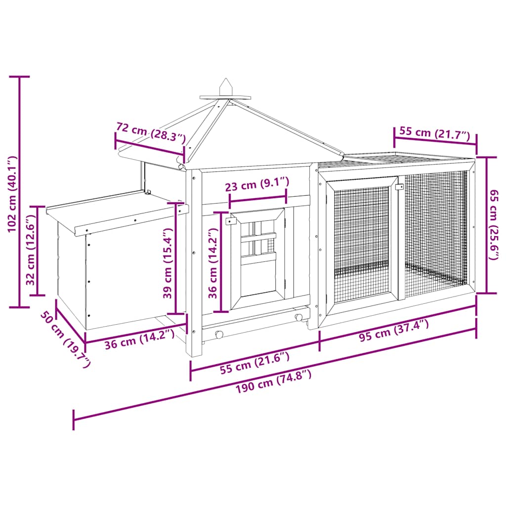Chicken Coop with Nest Box Red 190x72x102 cm Solid Firwood