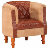 Tub Chair Brown Real Leather and Solid Mango Wood