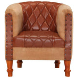 Tub Chair Brown Real Leather and Solid Mango Wood
