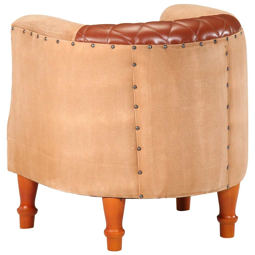 Tub Chair Brown Real Leather and Solid Mango Wood