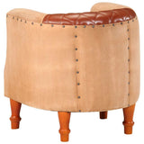 Tub Chair Brown Real Leather and Solid Mango Wood