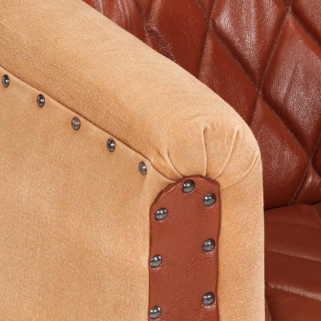 Tub Chair Brown Real Leather and Solid Mango Wood