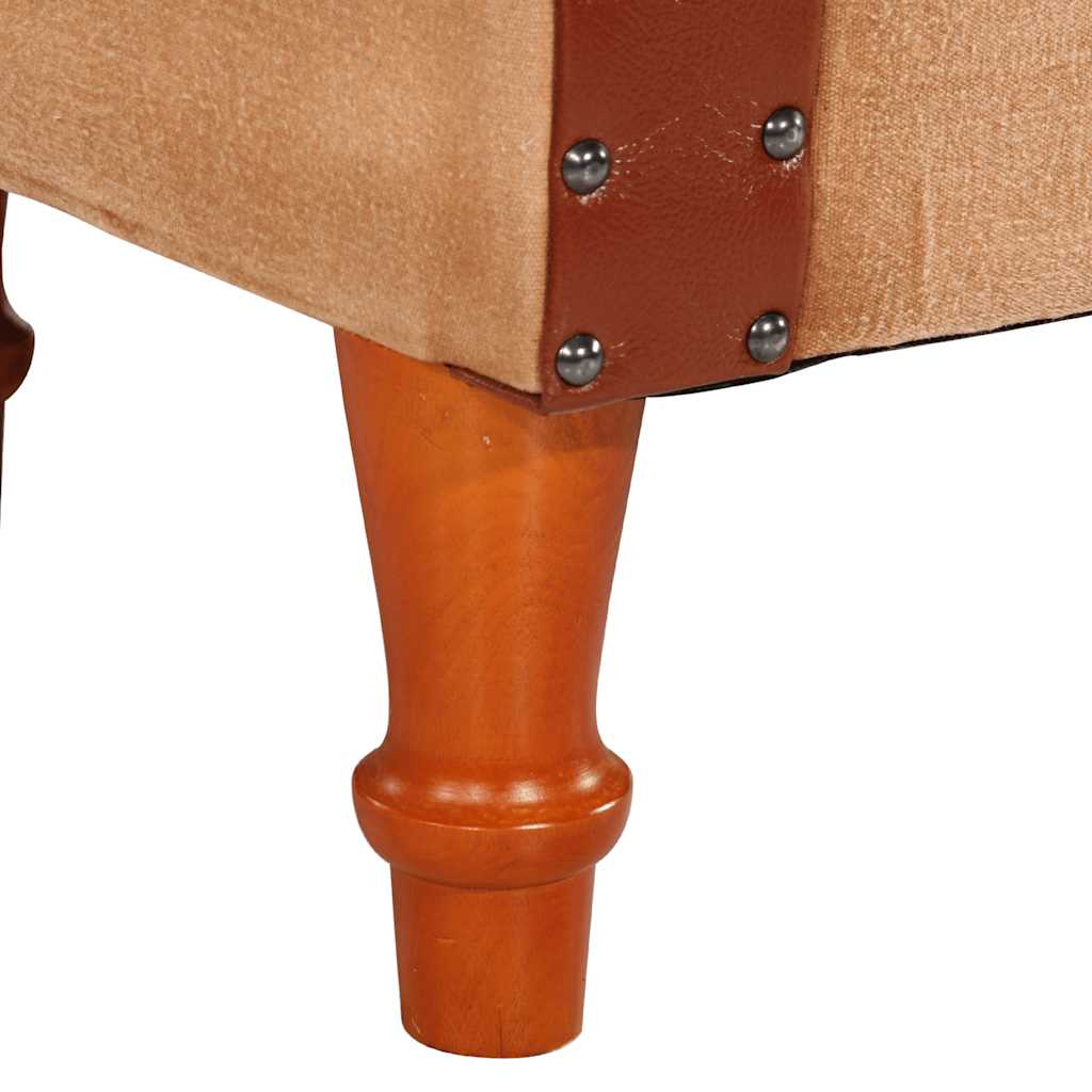 Tub Chair Brown Real Leather and Solid Mango Wood