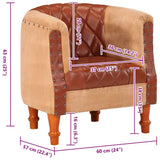 Tub Chair Brown Real Leather and Solid Mango Wood - Extra Image