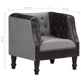 Tub Chair Black Real Leather and Solid Mango Wood - Low Angle