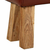 Gym Bok Bench 160 cm Brown Real Leather and Solid Wood Acacia - Rear View