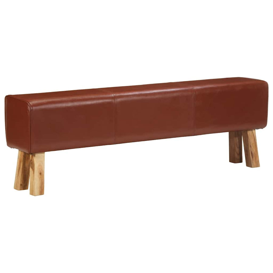 Gym Bok Bench 160 cm Brown Real Leather and Solid Wood Acacia