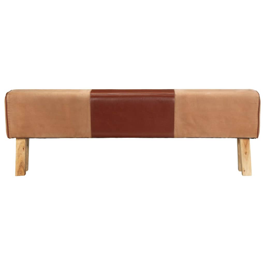 Gym Bok Bench 160 cm Brown Real Leather and Solid Wood Acacia