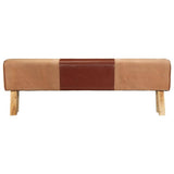 Gym Bok Bench 160 cm Brown Real Leather and Solid Wood Acacia