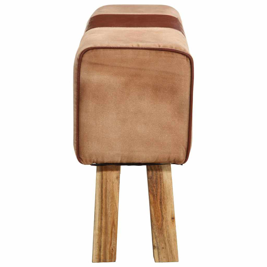 Gym Bok Bench 160 cm Brown Real Leather and Solid Wood Acacia