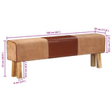 Gym Bok Bench 160 cm Brown Real Leather and Solid Wood Acacia