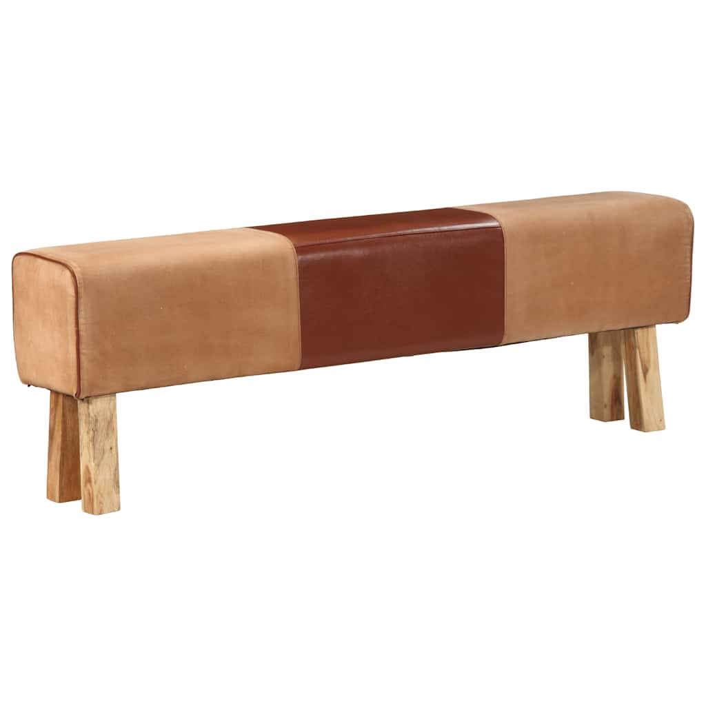 Gym Bok Bench 160 cm Brown Real Leather and Solid Wood Acacia