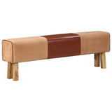 Gym Bok Bench 160 cm Brown Real Leather and Solid Wood Acacia