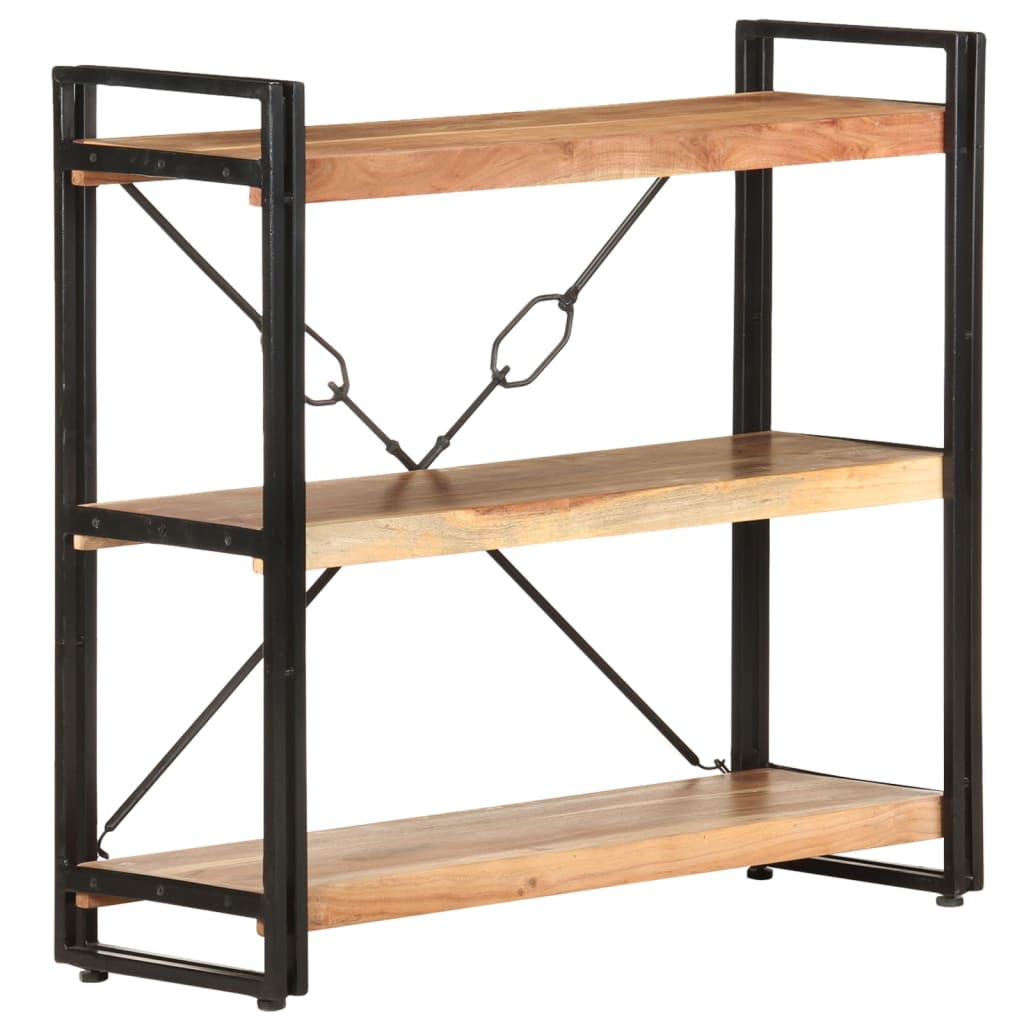 3-Tier Bookcase 90x30x80 cm Solid Acacia Wood