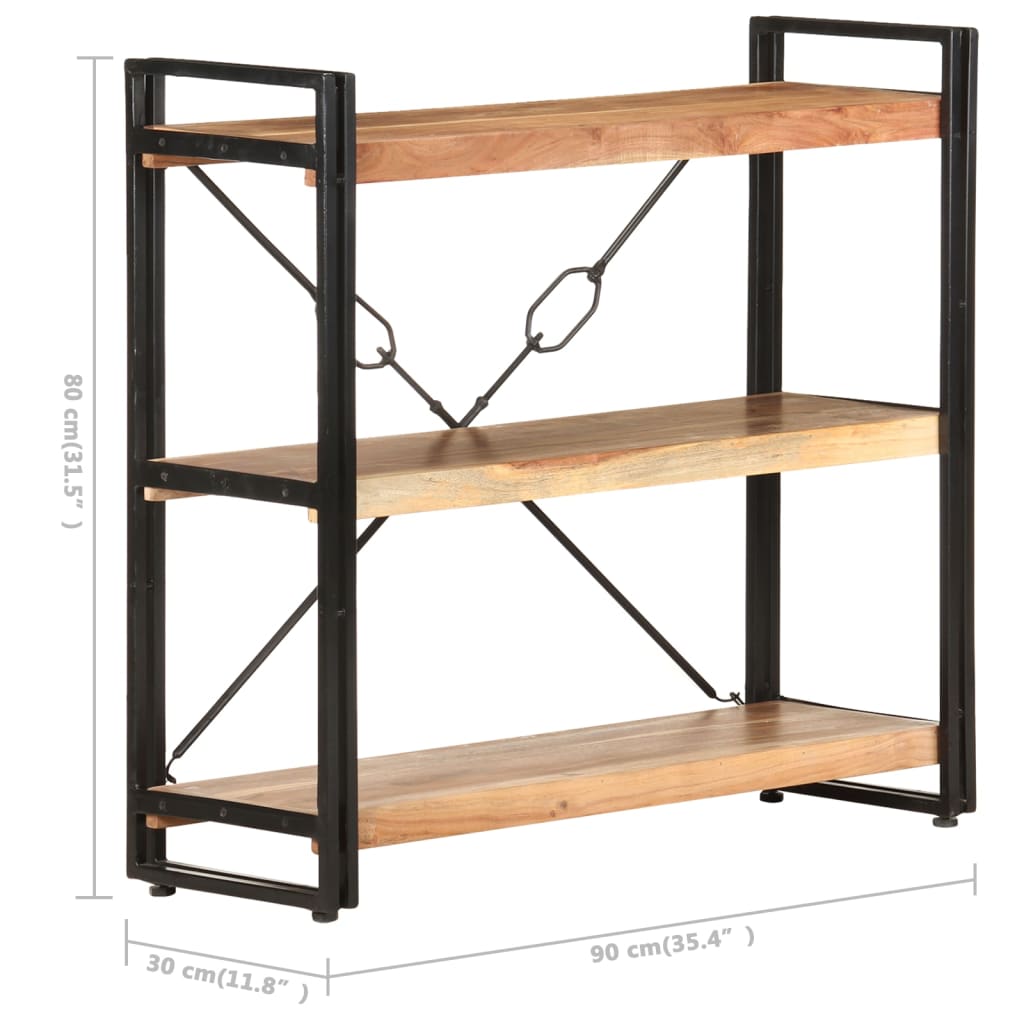 3-Tier Bookcase 90x30x80 cm Solid Acacia Wood