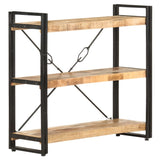 3-Tier Bookcase 90x30x80 cm Solid Mango Wood - Rear View