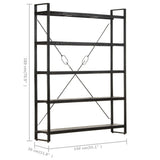 5-Tier Bookcase Black 140x30x180 cm Solid Mango Wood - 45-Degree Angle