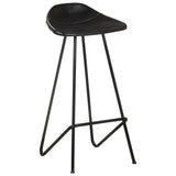 Bar Stools 2 pcs Black Real Leather - Front View