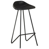 Bar Stools 4 pcs Black Real Leather - Front View