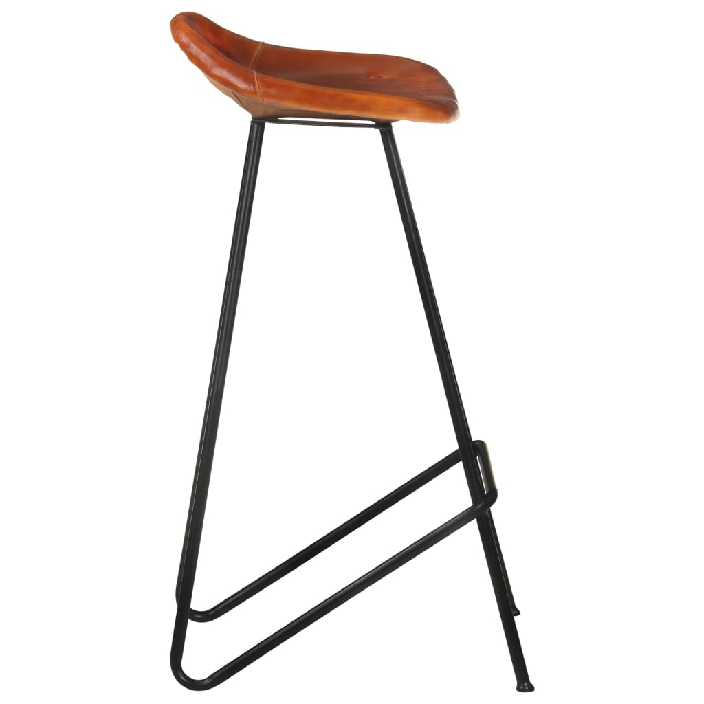 Bar Stools 2 pcs Brown Real Leather