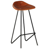 Bar Stools 4 pcs Brown Real Leather - Side View