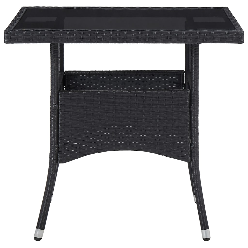 3 Piece Garden Dining Set Black Poly Rattan and Glass