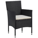 3 Piece Garden Dining Set Black Poly Rattan and Glass - Rear View