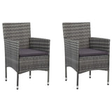 3 Piece Garden Dining Set Grey Poly Rattan and Glass - Rear View