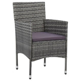 3 Piece Garden Dining Set Grey Poly Rattan and Glass - Close-Up Angle