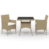 3 Piece Garden Dining Set Beige Poly Rattan and Glass
