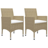 3 Piece Garden Dining Set Beige Poly Rattan and Glass - Rear View