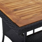 3 Piece Garden Dining Set Black Poly Rattan and Acacia Wood - Top-Down View