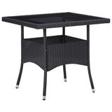 3 Piece Garden Dining Set Black Poly Rattan and Acacia Wood - Front View