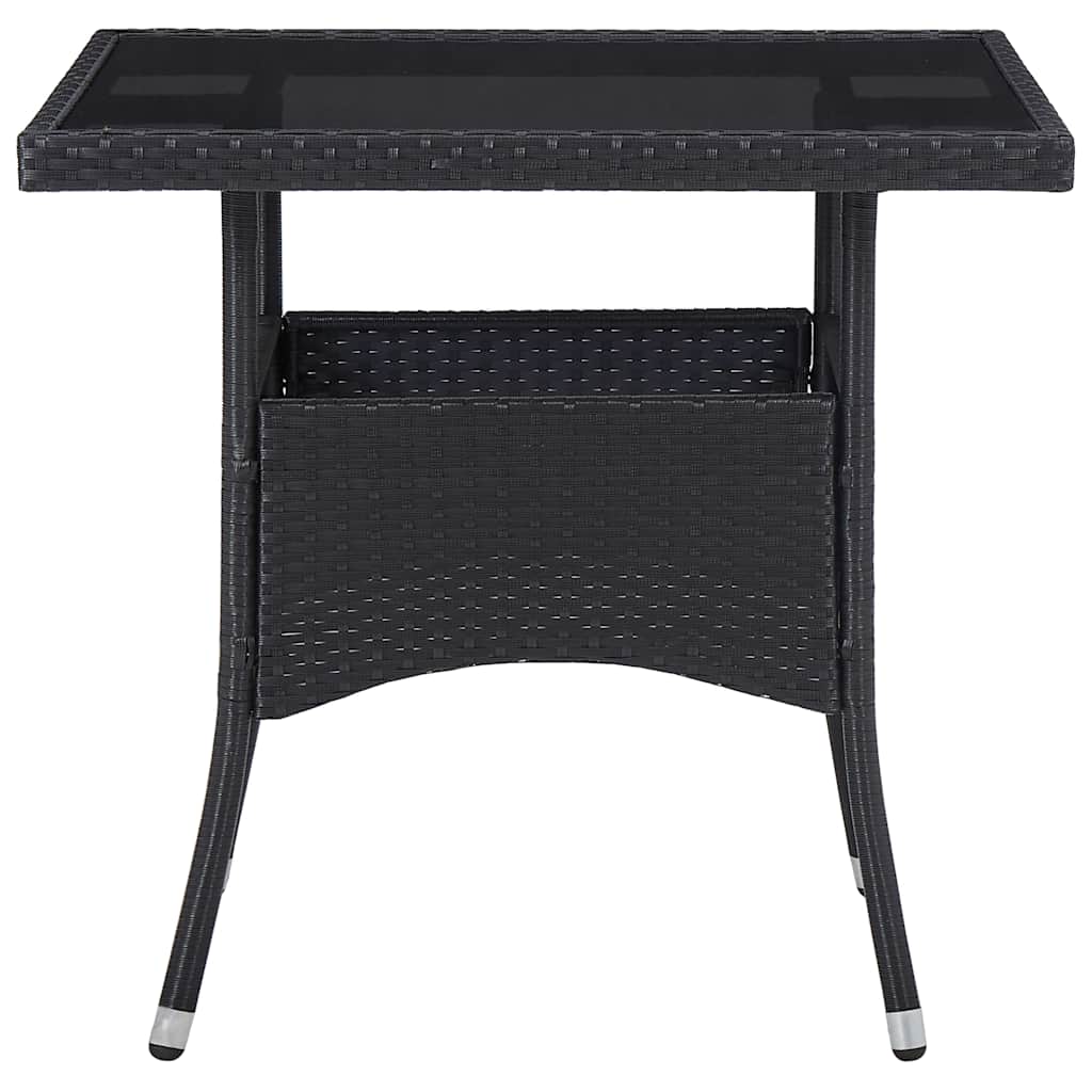 3 Piece Garden Dining Set Black Poly Rattan and Acacia Wood