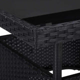 3 Piece Garden Dining Set Black Poly Rattan and Acacia Wood - Top-Down View