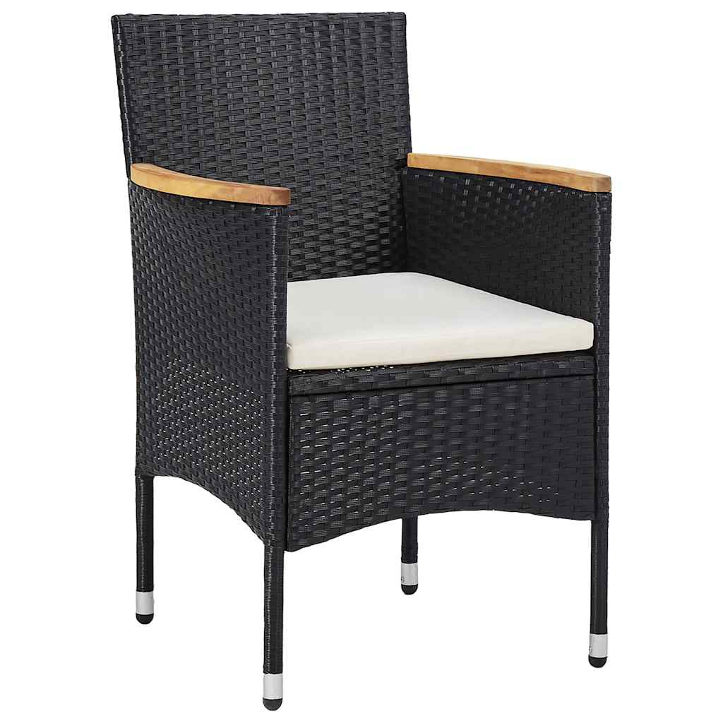 3 Piece Garden Dining Set Black Poly Rattan and Acacia Wood