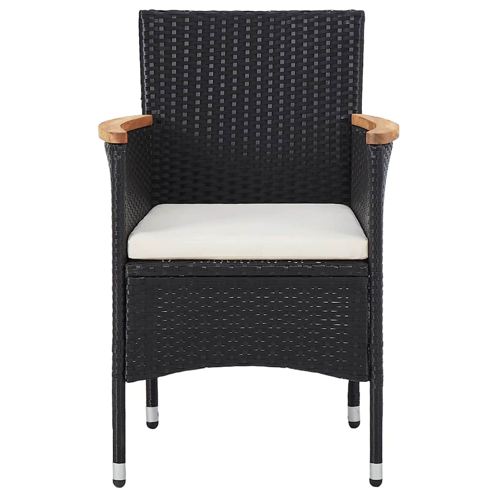 3 Piece Garden Dining Set Black Poly Rattan and Acacia Wood
