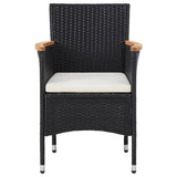 3 Piece Garden Dining Set Black Poly Rattan and Acacia Wood - Close-Up Angle
