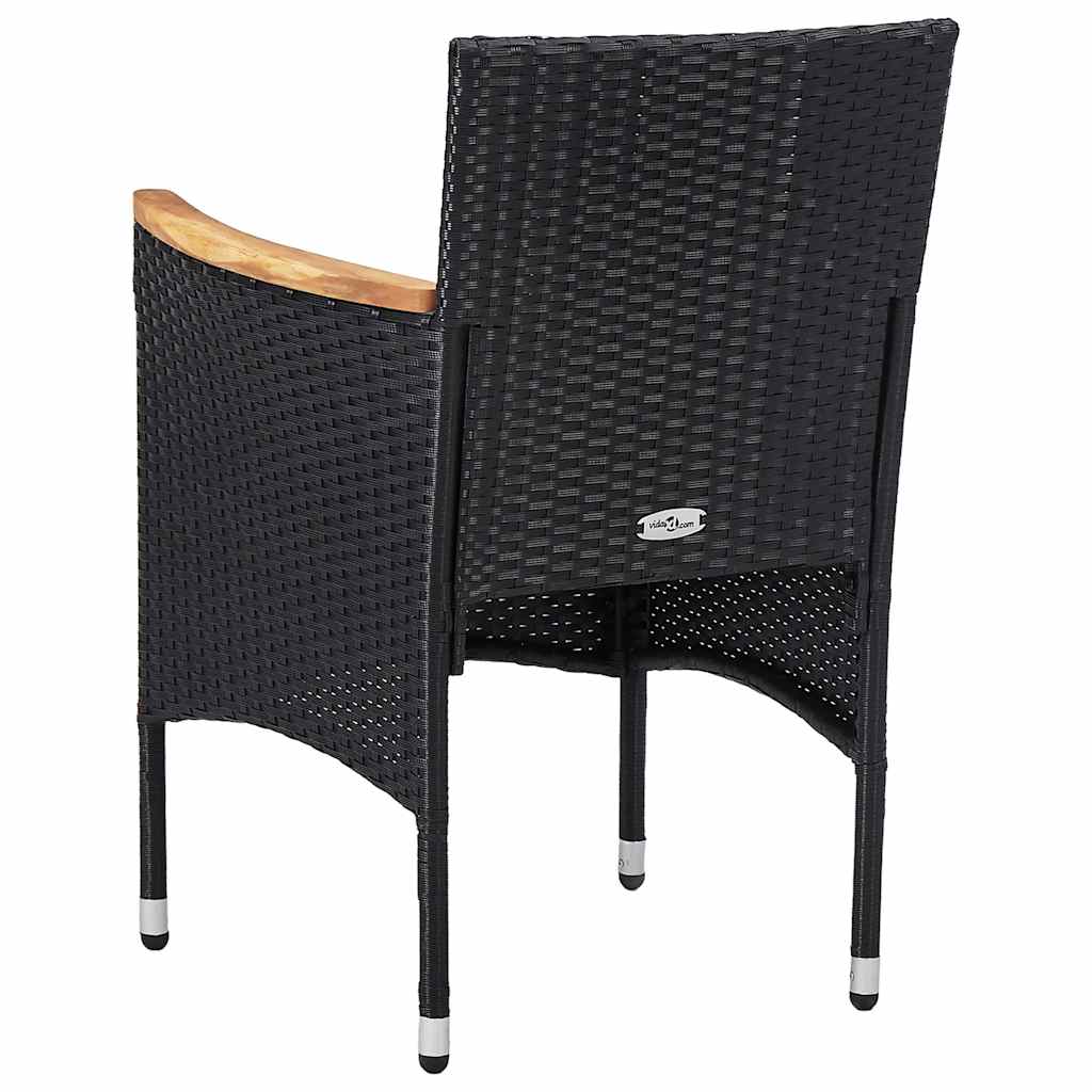 3 Piece Garden Dining Set Black Poly Rattan and Acacia Wood