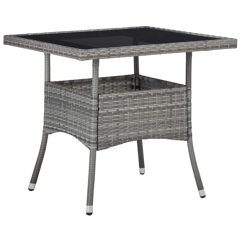 3 Piece Garden Dining Set Grey Poly Rattan and Acacia Wood