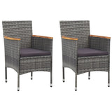 3 Piece Garden Dining Set Grey Poly Rattan and Acacia Wood - Rear View
