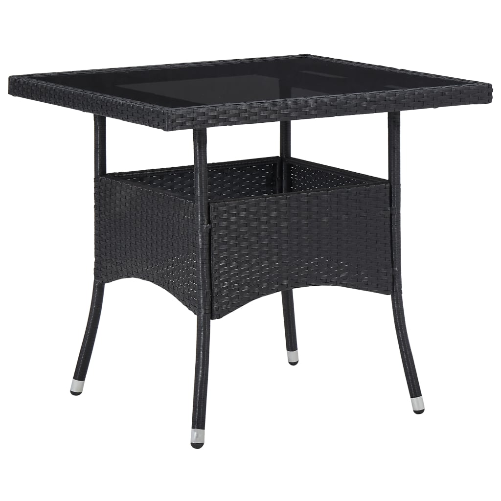 5 Piece Garden Dining Set Black Poly Rattan and Glass