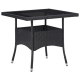 5 Piece Garden Dining Set Black Poly Rattan and Glass - Front View