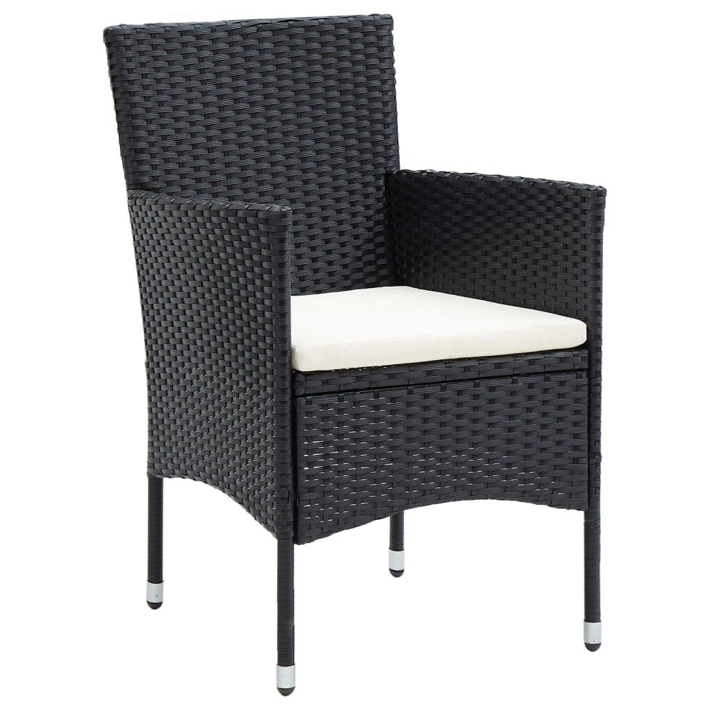 5 Piece Garden Dining Set Black Poly Rattan and Glass