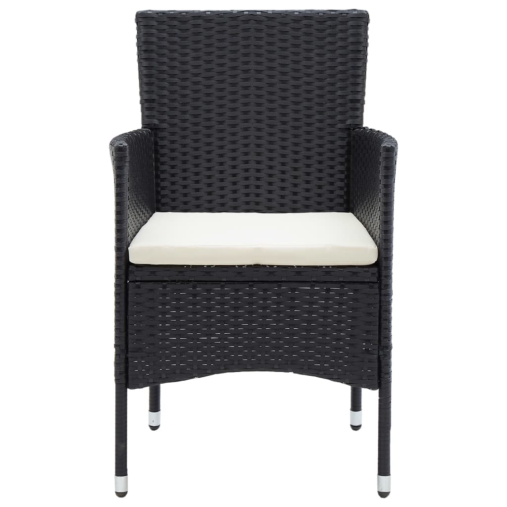 5 Piece Garden Dining Set Black Poly Rattan and Glass