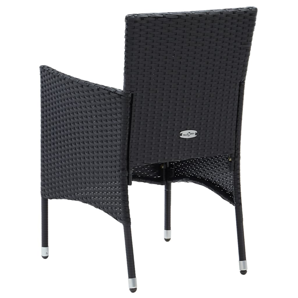 5 Piece Garden Dining Set Black Poly Rattan and Glass