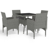 5 Piece Garden Dining Set Grey Poly Rattan and Glass