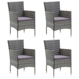 5 Piece Garden Dining Set Grey Poly Rattan and Glass - Rear View
