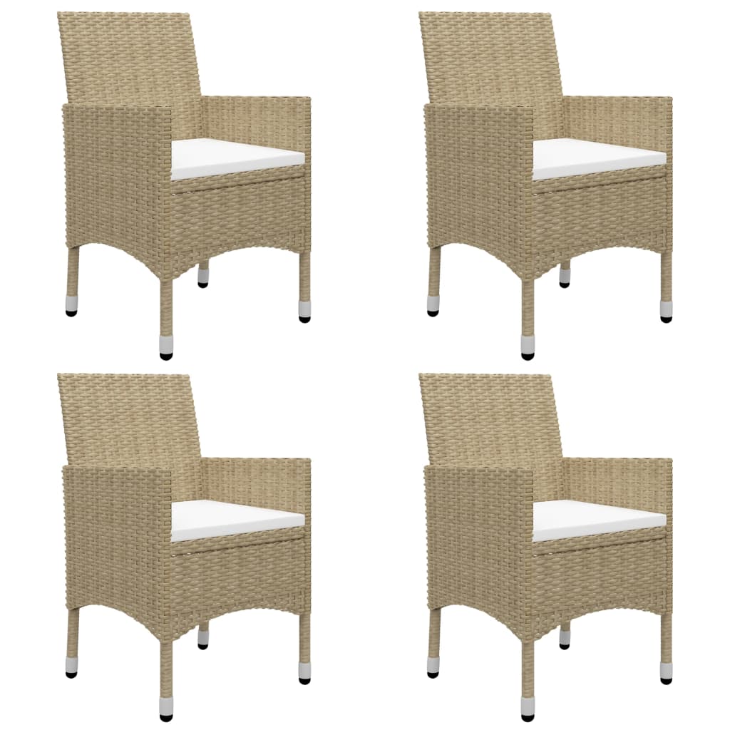 5 Piece Garden Dining Set Poly Rattan and Glass Beige